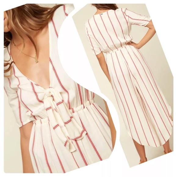 O'Neill Women's SINCERELY STRIPE TIE FRONT JUMPSUIT IN WINTER WHITE Size L - Picture 3 of 16
